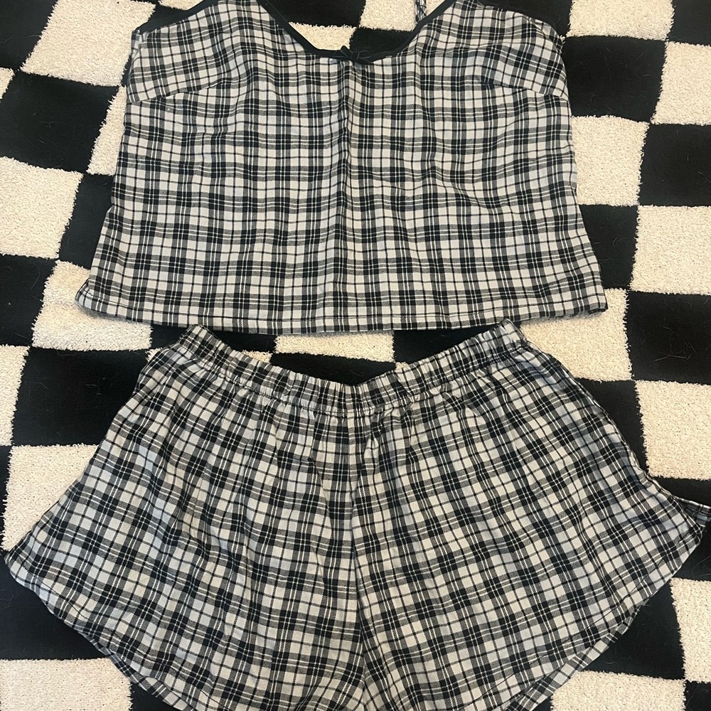 Colsie Black and White Plaid High Waist Shorts Set